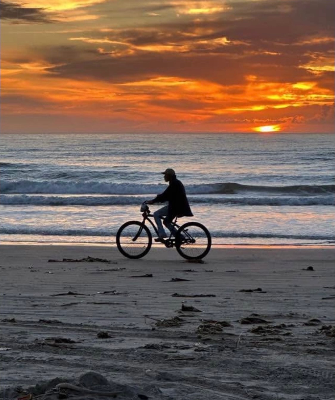 A fiery Gulf Coast sunset — just a short bike ride from your site to the water's edge