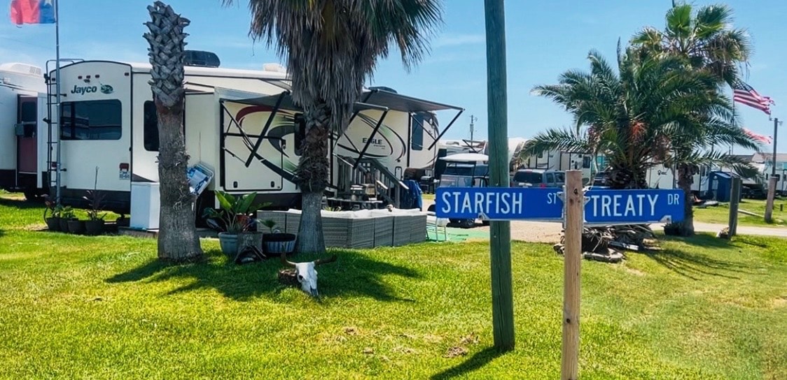 Partial-shade sites near Starfish St & Treaty Dr — great for long stays